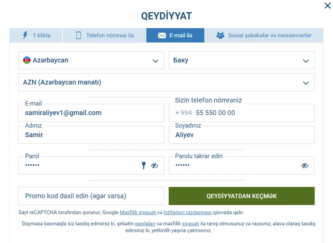 1Xbet Qeydiyyatı tamamlayın